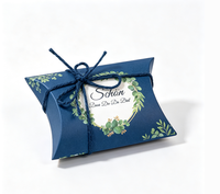 Boîte cadeau en forme de coussin avec imprimé feuilles vertes, avec ficelle en jute, boîte à bonbons et biscuits en papier pour les faveurs de mariage, emballage cadeau