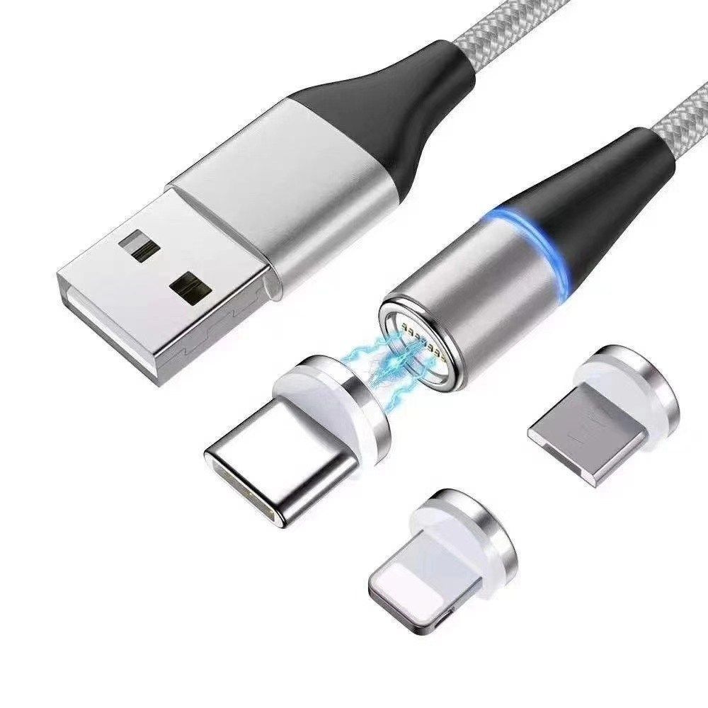 Nylon Braided Magnetic 3 in 1 usb c to usb Charger Micro USB-C 360 degree 3A 5A Fast Charging Mobile Phone Data Cable