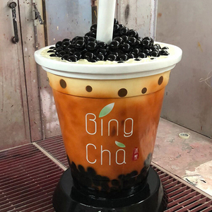 Décoration de magasin de bubble tea personnalisée, tasses à thé au lait en fibre de verre, grande sculpture de tasse à thé au lait <span class=keywords><strong>caramel</strong></span> - Product Image 3