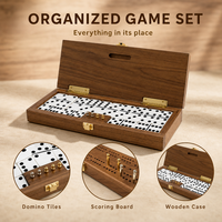 Jeu de société avec coffret en bois de noyer, double six, 28 jetons de jeu avec piques de notation métalliques, pour les loisirs en famille et comme cadeau