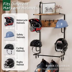 Wall Mounted Helmet <b>Rack</b> With <b>Shelf</b> 5 Layers Punch Free Storage For Motorcycle Safety Cycling Rugby Helmets And Clothes - Product Image 1