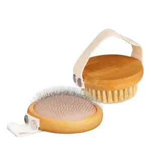 Brosse de Massage en bois de bambou écologique pour animal de compagnie, Logo personnalisé, brosse à aiguille pour chat et chien, vente en gros