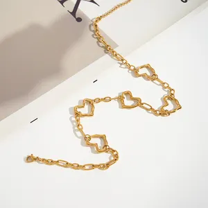 Nieuwste 18K Vergulde Roestvrijstalen Sieraden Sets Onregelmatige Liefde Hart Charmes Ketting Trendy Voor Vrouwen Partij Ketting P243435