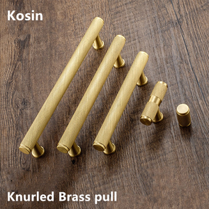 Brass <strong>Gold</strong> Knurled Handle Solid Cupboard <strong>Door</strong> Cabinet Pull Handle and <strong>Knobs</strong> - Product Image 1