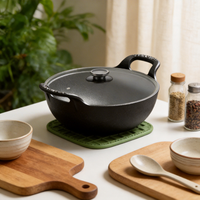 Wok en fonte pré-culotté robuste avec poignées - Poêle à frire antiadhésive à fond plat pour four, cuisinière et barbecue