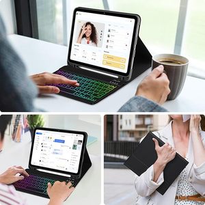 เคสคีย์บอร์ดแบบถอดได้สำหรับ <span class=keywords><strong>iPad</strong></span> Pro11/10th Gen พร้อมไฟแบ็คไลท์ PU ที่วางปากกา ปุ่มกดแบบสี่เหลี่ยม ช่องเสียบ Type-C สายชาร์จในตัว - Product Image 6