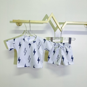 Tùy Chỉnh Cậu Bé Waffle Vải Sáng In Trẻ Em Bé Dây Kéo Quần Short Set T-Shirt Tops 2 Pcs Mùa Hè Trang Phục - Product Image 3