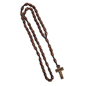 Fatti a mano 12x8mm <span class=keywords><strong>Perline</strong></span> di <span class=keywords><strong>Legno</strong></span> All'ingrosso Cattolica Rosario Religioso Collana Con Ciondolo Croce - Product Image 5