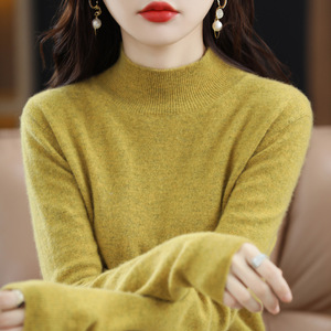 Caliente Color puro otoño medio mujer cuello alto suéter señora pulóver manga larga todo-fósforo Slim Knit mujeres prendas de punto - Product Image 2