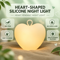 Veilleuse LED Mini Cœur à Intensité Variable, 35H d'Autonomie, Mignonne et Décorative, en Silicone Platine, Sans BPA, pour Enfants
