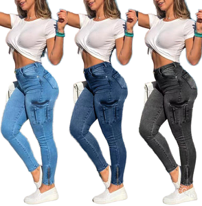 Leggings ajustados de mezclilla blanca desgastada para mujer, con cremallera, estilo pantalón lápiz, con logo, informales, para otoño, ropa de trabajo, sexy, a la moda, lavado blanqueado, cintura baja - Product Image 1