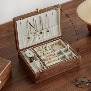<b>Black</b> Walnut Wood Jewelry <b>Box</b> 25x18x8.8cm With Lids For Necklaces Watches Storage Rectangle Solid Wood Design - Product Image 4