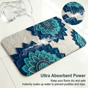 Luxury <strong>Blue</strong> Teal Mandala <strong>Bath</strong> <strong>Mat</strong> Ultra Absorbent Non Slip Rug Modern Hotel Bathroom Floor Decor Quick Dry Water Soaking <strong>Mat</strong> - Product Image 1