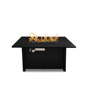 Table brasero rectangulaire en acier 25 H x 42 L, au propane, pour extérieur, décoration de jardin, style moderne, avec couvercle noir - Product Image 1