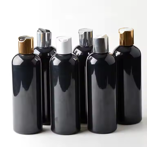Flacon Noir à Épaulement 300 ml avec Bouchon Plastique Brillant Or et Argent, Conteneur Vide pour Shampoing, Émulsion ou Lotion - Product Image 1