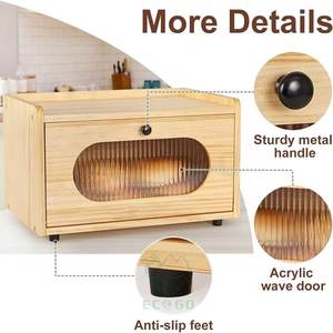 Caja de Pan Rectangular de Bambú, Moderna y Rústica, Resistente al Agua, Ecológica, de Gran Capacidad, Apilable, para Mantener la Frescura de los Alimentos - Product Image 3