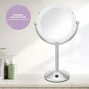1x/10x Vergrotende Led Licht Make-Up Spiegel Spiegel Make-Up Spiegels Stijl Modern Aangepast Logo Chroom Ronde Cosmetische Spiegel