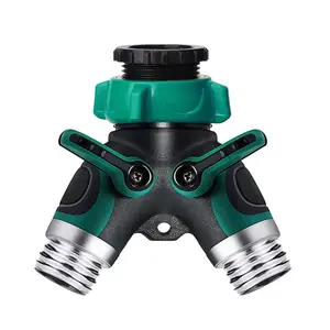 2 Way Hose Tap Connector, Outdoor Double Y Valve Water Tap Splitter, Comfortable Rubberized Grip Faucet Adapter
