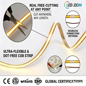 Bande <span class=keywords><strong>LED</strong></span> COB 24V ultra-lumineuse à découpe libre, 480 <span class=keywords><strong>LED</strong></span>/m, <span class=keywords><strong>ruban</strong></span> flexible à découper n'importe où <span class=keywords><strong>pour</strong></span> l'éclairage des placards et des armoires - Product Image 4