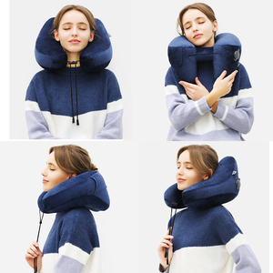 Travesseiro De Viagem Inflável Personalizado OEM Logotipo <span class=keywords><strong>H</strong></span> Sharp Pescoço Travesseiro Com Ganchos E Loops De Chapéu - Product Image 5