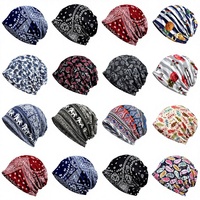 Topi Hijab Wanita Motif Cetak Kacang Mete Topi Pullover Hip-Hop Penghangat Leher Pria Kain Kanvas Modis Gaya Korea Luar Ruangan Penggunaan Ganda