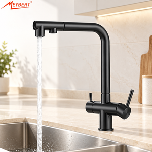 <span class=keywords><strong>Rubinetto</strong></span> da <span class=keywords><strong>Cucina</strong></span> Moderno Nero a Doppia Maniglia con <span class=keywords><strong>Filtro</strong></span> per Acqua Purificata, Doccetta Estraibile, Costruzione in Ottone, Valvola in Ceramica, Singolo - Product Image 1