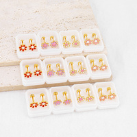 Anting-anting bunga enamel warna-warni lucu dari stainless steel, dilapis emas 18k dan perak, model daisy musim panas, dengan penutup sekrup, untuk anak-anak dan wanita