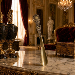Luxury Vintage Brass Shoehorn With Ornate Handle Traditional Home Decor Indoor Tabletop Living Room Accessory - Product Image 1