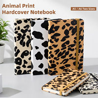 Carnet A5 à sangle, motif léopard mignon, couverture en cuir épais, carnet ligné à couverture rigide pour étudiant