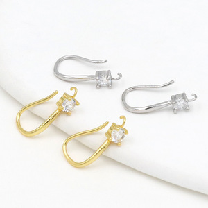 Ganchos para pendientes de oro de 18 quilates con circonita, componentes para joyería DIY, tono plata y oro - Product Image 3