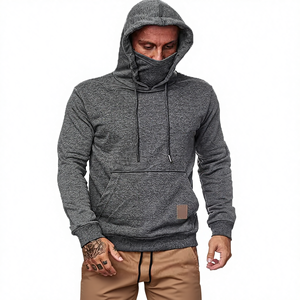 Sudadera Deportiva Larga con Capucha para Hombre, Holgada, Lisa, Resistente al Viento, Antiarrugas, Teñida Ecológicamente, con Protección Facial y Estampado - Product Image 4