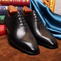 Chaussures Oxford habillées à bout carré et lacets pour hommes, en cuir pleine fleur sculpté, élégantes, idéales pour les mariages