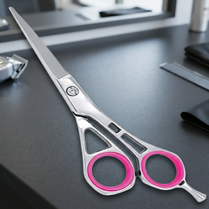 Ciseaux de coiffure professionnels en acier inoxydable de qualité supérieure, à lame dentelée, avec manche long, pour droitiers, vente en gros - Product Image 6