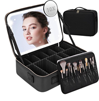 Sacs et trousses de maquillage LED portables en tissu Oxford, organiseur de voyage multi-couches pliable avec fermeture éclair et miroir