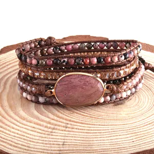 Mode Handma Bohemian Sieraden Boho Armband Gemengde Natuurlijke Stenen Charm 5 Strengen Wrap Armbanden Gift