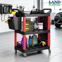 Chariot de service automobile pliable à roulettes, capacité 150 kg, paniers de rangement en plastique à trois niveaux, outils de mécanicien de garage