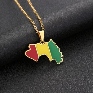 Nuevo Diseño de Collar con Mapa de Guinea, Collar con Mapa Africano, Bandera Esmaltada, Collar con Colgante de Mapa Personalizado en Acero Inoxidable Chapado en Oro - Product Image 3