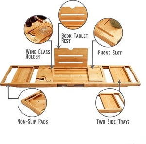 Plateau de baignoire pliable <span class=keywords><strong>et</strong></span> extensible en bois écologique fait main sur mesure avec logo personnalisé pour <span class=keywords><strong>bain</strong></span> de luxe, couleur bois naturel, style américain - Product Image 6