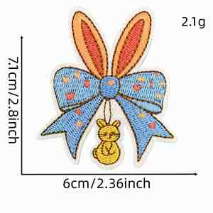 Patch thermocollant brodé motif lapin de Pâques mignon avec nœud pour accessoires vestimentaires décoratifs de fêtes - Product Image 5