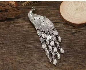 レディースブローチファッションダイヤモンドちりばめビンテージロング孔雀タッセルブローチ - Product Image 4