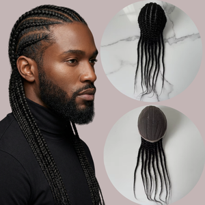 Prothèse capillaire respirante en <span class=keywords><strong>cheveux</strong></span> humains naturels noirs, avec base en dentelle complète, pour tresses longues de type cornrow pour hommes africains - Product Image 1