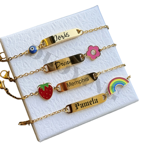 QIUHAN inciso lettera fior Bar braccialetto regolabile fragola nome arcobaleno personalizzato bracciale - Product Image 1