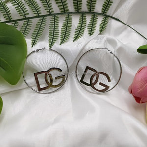 도매 개인 이름 초기 귀걸이 18k 골드 도금 스테인레스 스틸 얇은 편지 큰 후프 귀걸이 보석 여성용 - Product Image 4