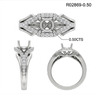 Bague semi-montée en diamant véritable 18K blanc, à tige fendue, design sinusoïdal, bijoux haut de gamme, fournisseur de Hong Kong, prise en charge de la fabrication sur mesure - Product Image 5