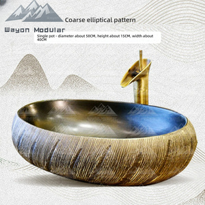 Wayon Luxuriöses Vintage-Waschbecken aus Keramik mit Holzmaserung, ovales Aufsatzwaschbecken für Hotelbadezimmer - Product Image 3