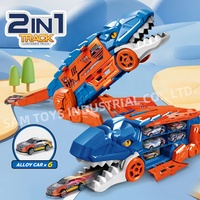 Samtoy Dino Robot 2 en 1, Juguete Transformable de Coche y Camión de Ingeniería, Juguetes de Construcción, Transportador de Dinosaurios con 6 Coches de Aleación