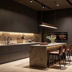 Meubles de cuisine sur mesure, style minimaliste, design moderne, placard de cuisine en placage de bois avec îlot - Product Image 5