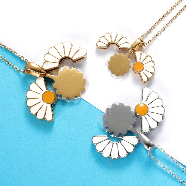 COOL Women and Child Popular Jewelry Stainless Steel Dainty Lovely Enamel Sunflower Engravable Logo Pendant Necklace