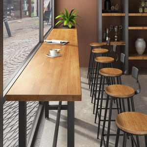 Mesa y sillas de Bar de madera maciza nórdica para el hogar, balcón <span class=keywords><strong>cerca</strong></span> de la ventana, taburetes altos, té de la leche, café, mesa de Bar de losa de madera Original - Product Image 4