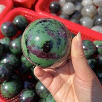 Sphère en Rubis Naturel et Zoïsite en Gros, Pierre de Guérison Sculptée, Balle en Cristal Artisanal, Cadeau de Décoration Maison